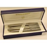 Waterman Hemisphere brushed stainless/gold fountain, rollerball and ballpoint pen and pencil set