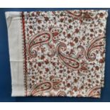 An Indian style shawl/ fabric panel with a paisley and floral pattern, mainly embroidered in chain