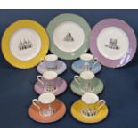A set of six Wedgwood coffee cans and saucers together with three plates from the Grand Tour