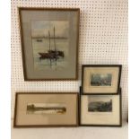 TWO WATERCOLOURS AND TWO ENGRAVINGS: H. Vane Turner - 'Streatley', watercolour on paper, signed