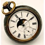 A 19th century German pocket watch in gun metal case with enamelled dial, with secondary dial and