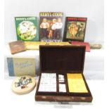 Mahjong set, solitaire set, an autograph album containing Hampshire 1st Eleven and 1953,