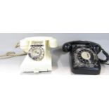 A vintage GPO 314L white Bakelite telephone with chrome fittings and bell selector, together with