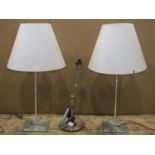 A pair of Luce plan Costanzina modernist table lamps and shades with square platform bases, together