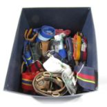 A box containing a quantity of military belts, Royal Engineers, Para Troop, Light Infantry, Army