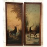 Two Paintings of Stags in the Forest (20th century), oil on canvas, inscribed 'J. W. Parkhill, HMS