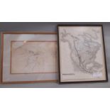 Two framed map prints to include: 'North America', London published by Hinton & Simpkin &
