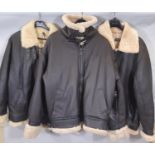 3 men's airman style jackets in brown leather, all with sheepskin lining