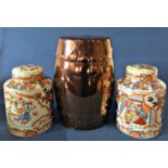 19th century style Chinese seat in the form of a barrel with copper lustre finish, and a pair of