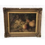 English School, 19th Century - Still life with apples, pears and grapes, indistinctly monogrammed