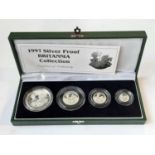 1997 silver proof Britannia collection, £2, £1, 50p and 20p, cased