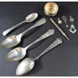 A Georgian silver spoon, London 1782, maker Richard Crossley, three continental silver spoons and