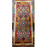 Chobi Kilim Runner with bright diamond and chevron geometric pattern 248cm x 84cm approx.