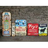 Five vintage style hand painted on white board signs of varying size advertising Royal Vinola