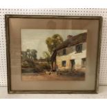 J. H. Young (20th Century) - Village Scene: Feeding Chickens, watercolour on paper, signed lower