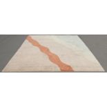 A large contemporary wool carpet with pale green and ochre banded abstract pattern, 340 x 240cm