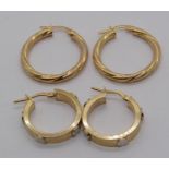 Two pairs of 9ct hoop earrings, 3.7g total