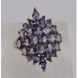 9ct amethyst tanzanite cluster dress ring, size R, 3.3g