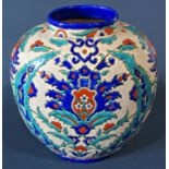 An Art Deco Vase by Laroche Belge, decorated in relief with green, blue, orange and turquoise