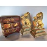 A miscellaneous collection of items including a pair polychrome cast iron bookends or door stops
