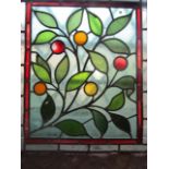 Small rectangular stained glass panel with foliate detail, 46 x 38cm