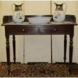 19th century mahogany washstand with three quarter gallery and two dummy drawers, raised on turned