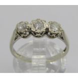 9ct white gold illusion-set three stone diamond ring, 0.50ct total approx, size Q, 2.7g