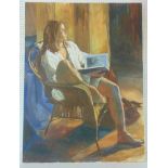Diana Stanley (Contemporary) - Seated Woman Reading, oil on canvas, signed in pencil verso, 122 x 91