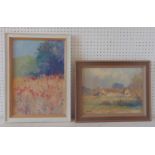 Roy Hewish (b.1929) - Two oil paintings on board: 'Longtree Barns' and 'Poppy Cornfield', 30 x 44