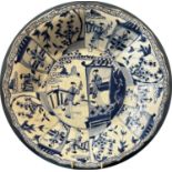 Chinese blue and white porcelain lobed 'Nankin' Dish, Kangxi Period, decorated with 'Lyzen' figures,