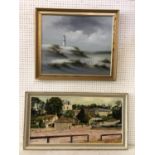 Two Landscape Paintings: John Taylor - Village Scene, oil on board, signed; P. Morgan - Lighthouse
