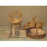 Wicker child's chair, together with a small collection of further wicker flower and other baskets