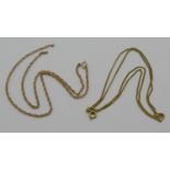 9ct rope twist chain necklace, 3.8g (af) and a further 8ct chain necklace, 3.3g