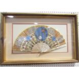 A Japanese painted silk fan with a central pheasant in moonlight, a Chinese filigree balsa fan,