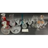 A mixed selection of glassware including, wine glasses, sherry, brandy, decanters vases including