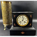 Victorian black slate and marble mantle clock with eight day striking movement, together with a