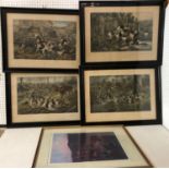 Five Hunting Related Prints: After Arthur Davis - set of four colour prints - 'A Brush with the