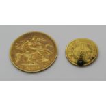 Half sovereign dated 1907 and a 1 Dollar gold coin dated 1853 (2)