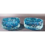 A pair of Kingfisher Blue Whitefriars bark glass dishes/ashtrays, 12.5cm diam.