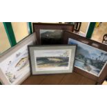 (Angling Interest) Four signed prints by different artists: N. A. Hayes - 'Cascade Lingwell Beck: