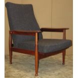 Guy Rogers 'Manhattan' reclining open armchair with recently reupholstered seat and back