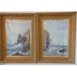 J. Ferguson (20th Century) - Pair of maritime coastal scenes with waves crashing against the