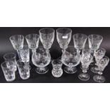 A mixed selection of cut glassware, including wine glasses sherry, brandy, ale, tumblers, etc