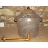 Holfcroft cast iron hot water kettle with fixed loop handles, fluted collar and domed cap, elongated