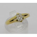 Antique yellow metal old-cut diamond solitaire ring, 0.60ct approx, size N, 3.8g