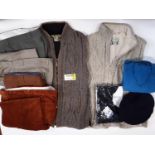 Boxful of good quality mens country style clothing including two zip up woollen gilets by Peter