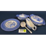 A collection blue and white Alcock's Semi-China 'willow' type pattern dinner wares comprising a