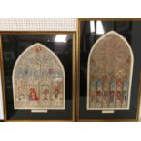 Two chromolithograph prints of illustrations of French Cathedral stained glass windows titled '