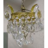 A small gilt metal banded bag type hanging ceiling light with single bulb fitting and faceted tear