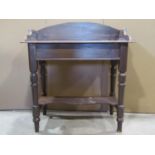 Late Victorian stained pine washstand on turned supports (af), 83cm W